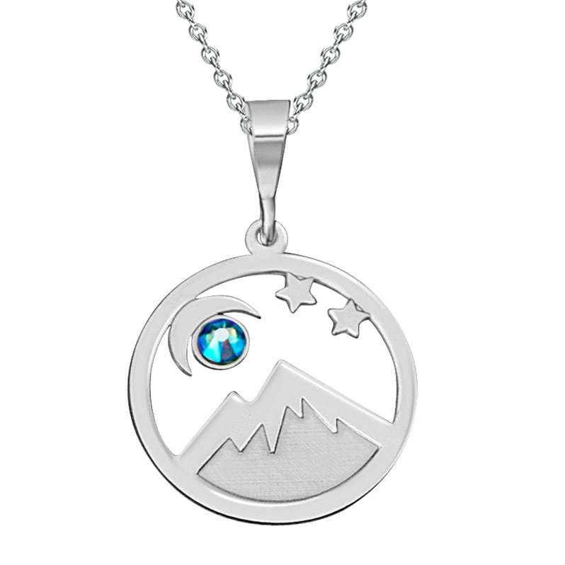 Sterling Silver Pendant Colorado Landscape With Moon and Stars