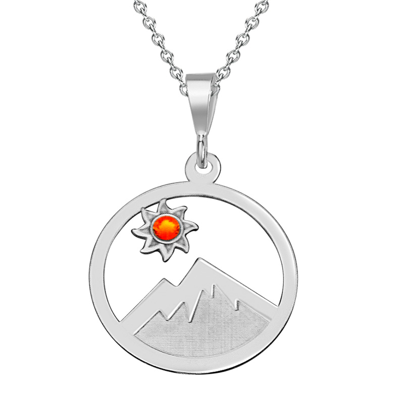 Sterling Silver Pendant of Colorado Landscape with Engraved Mountain and Sun