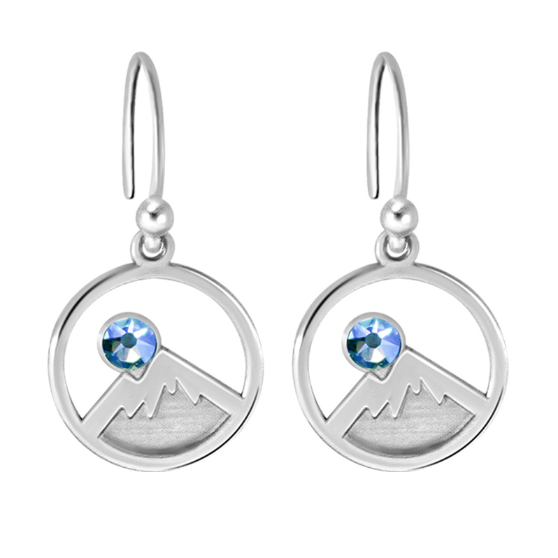 Kavalis Colorado COllection Silver Earrings Engraved Mountains and Sky Blue Swarovski Crystal
