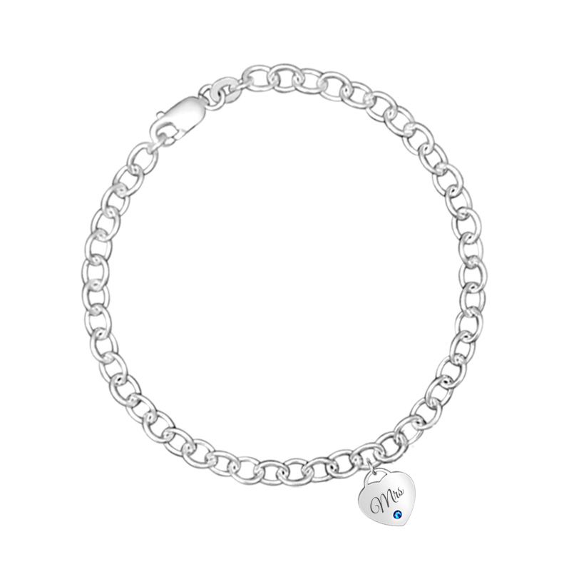 Link Bracelet With Heart Charm and Blue Swarovski Crystal