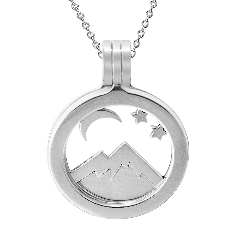 Kavalis Colorado Collection. Sterling Silver Locket with Interchangeable Insert of Colorado Rockies with Mountain and Moon