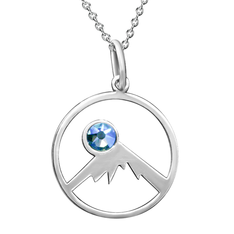 Kavalis Colorado Collection Silver Pendant Outline Colorado Rockies and Sky Blue Swarovski Crystal