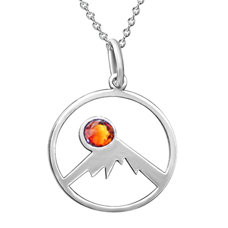 Kavalis Colorado Collection Silver Pendant Outline Colorado Rockies and Topaz Red Swarovski Crystal