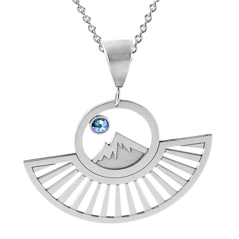 Colorado CollectionPendant of Colorado Rockies with Sunrays and Blue Swarovski Crystal