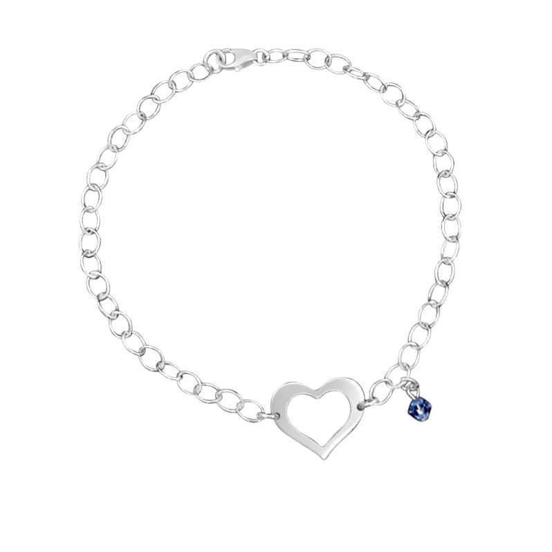 Chain Link Bracelet with Cutout Heart and Blue Swarovski Charm