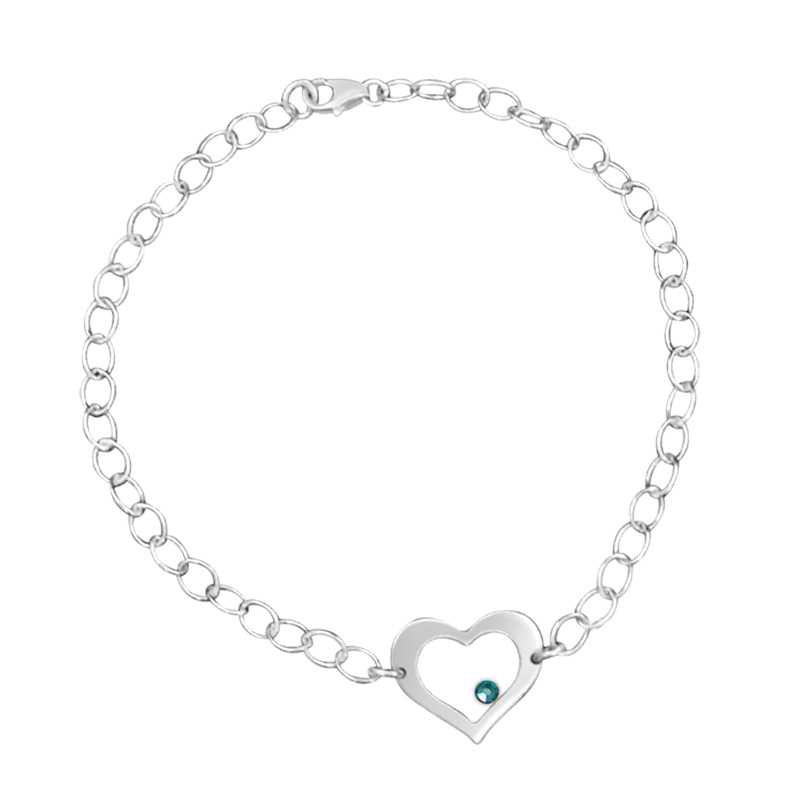 Chain Link Bracelet with Cutout Heart and blue Swarovski crystal