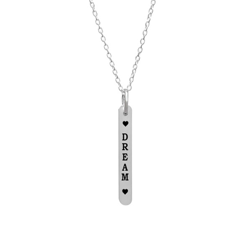 Streling SIlver Customizable Veritcal Bar Pendant with Hearts and word DREAM